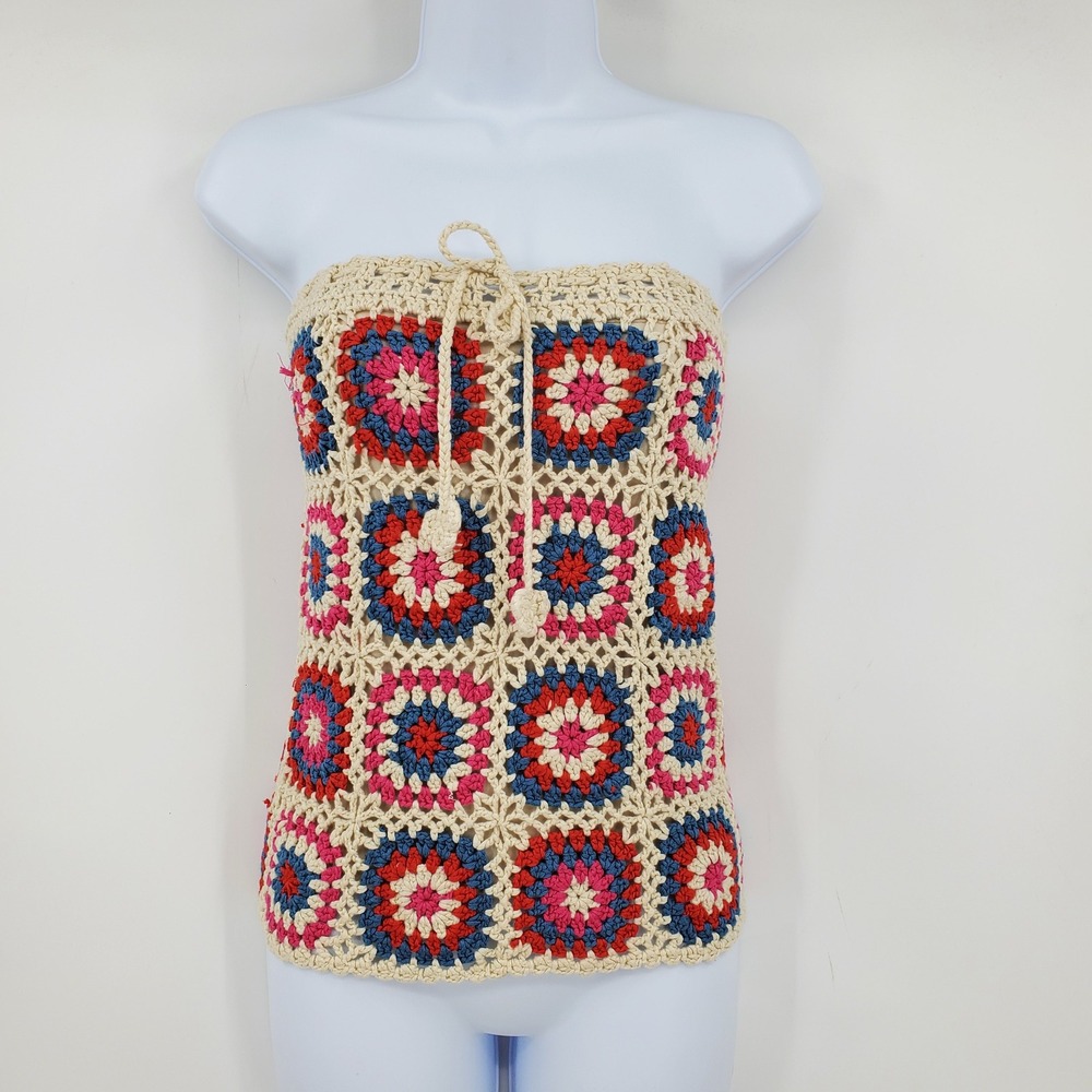 Altar'd State Crochet Granny Square Tube Top Small Multi Color Strapless Boho
